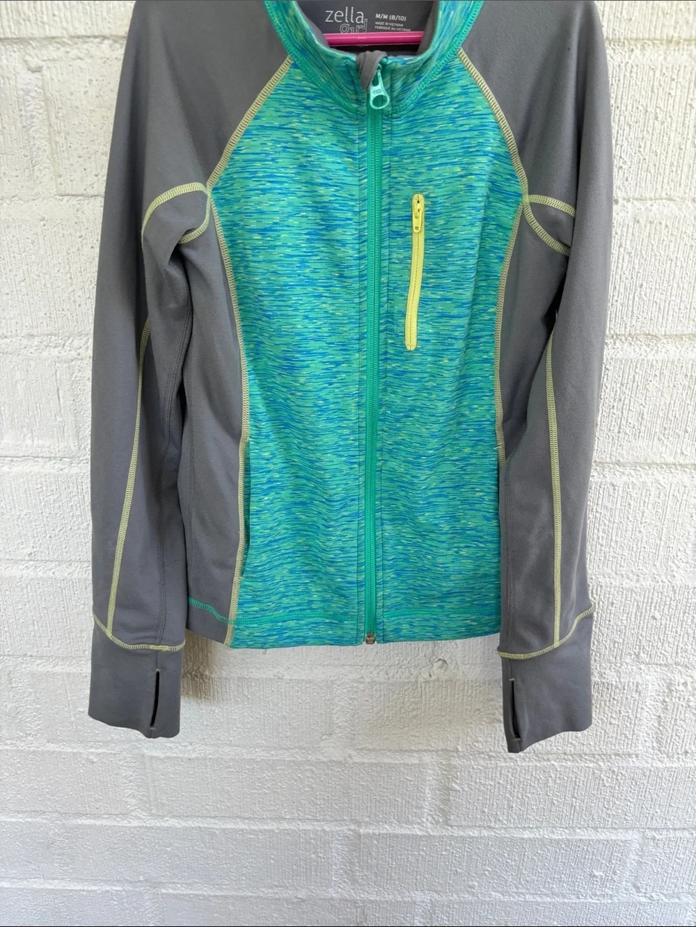 Zella Girl Zip Up Teal Thumb Hole Jacket sz M/8/10